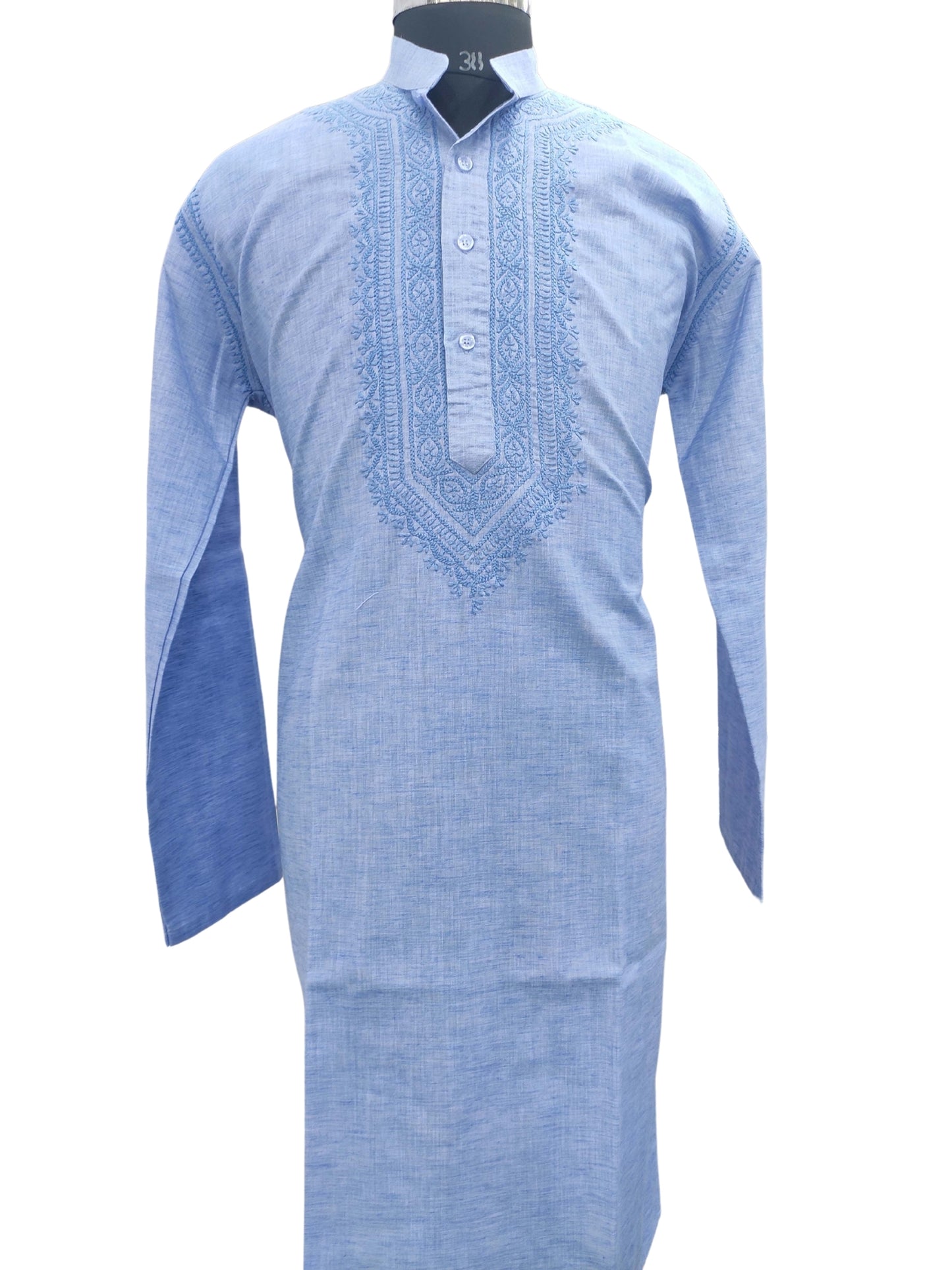 Shyamal Chikan Embroidered Blue Cotton Lucknowi Chikankari Men's  Kurta – S11840