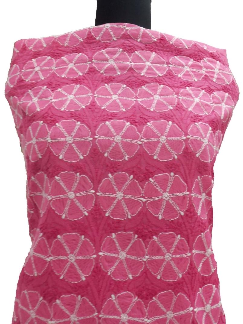 Shyamal Chikan Hand Embroidered Pink Cotton Lucknowi Chikankari Unstitched Kurta Piece - S151