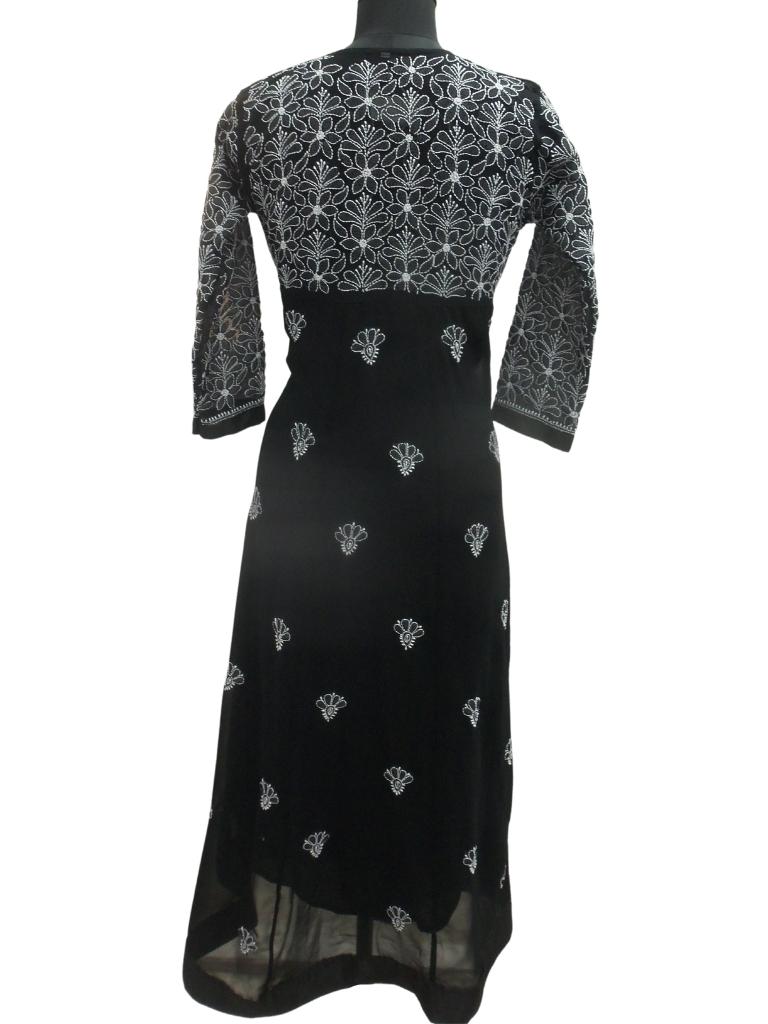 Shyamal Chikan Hand Embroidered Black Georgette Lucknowi Chikankari Gown - S5063