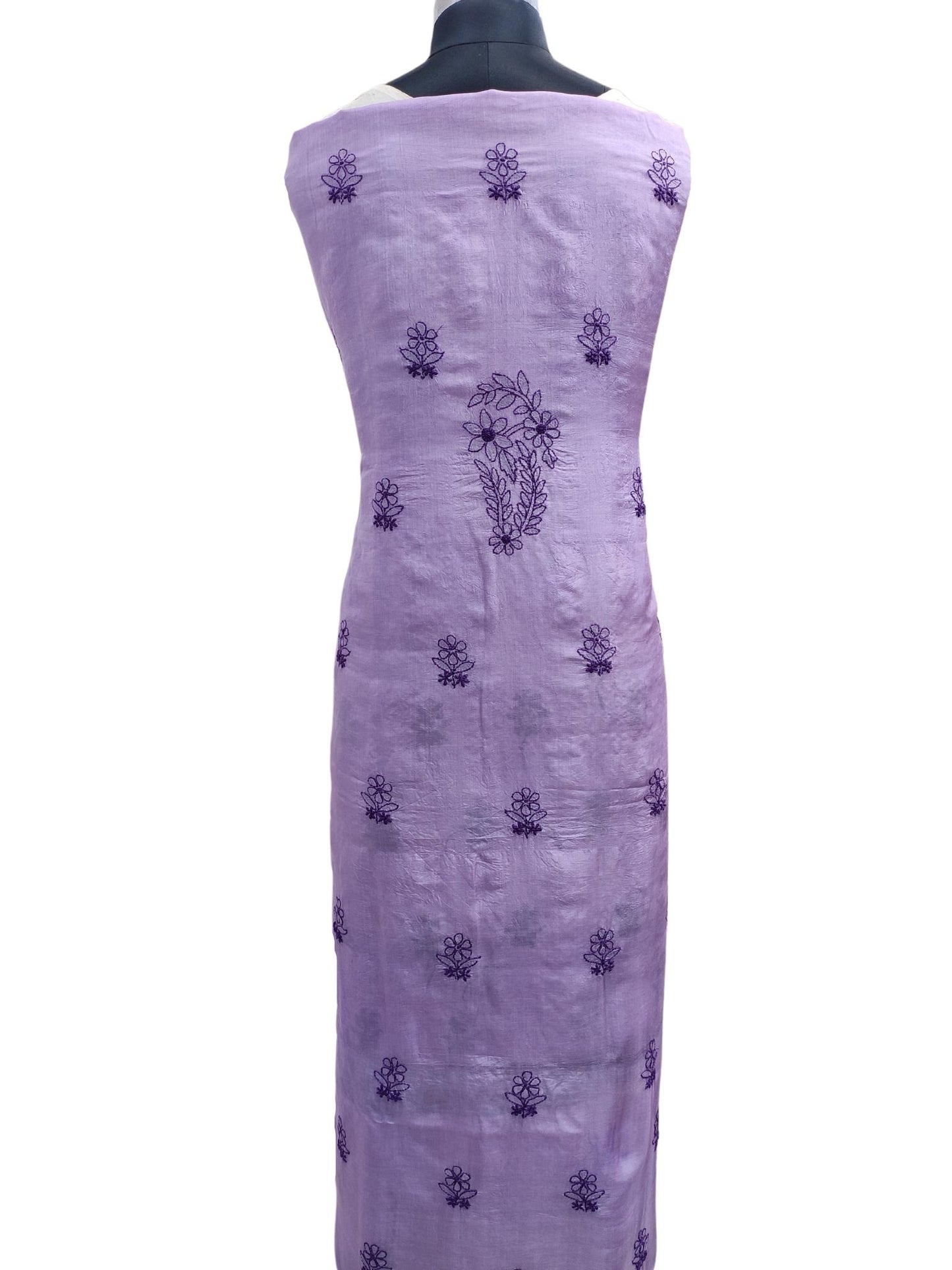 Shyamal Chikan Hand Embroidered Purple Pure Tusser Silk Lucknowi Chikankari Unstitched Suit Piece - S16875
