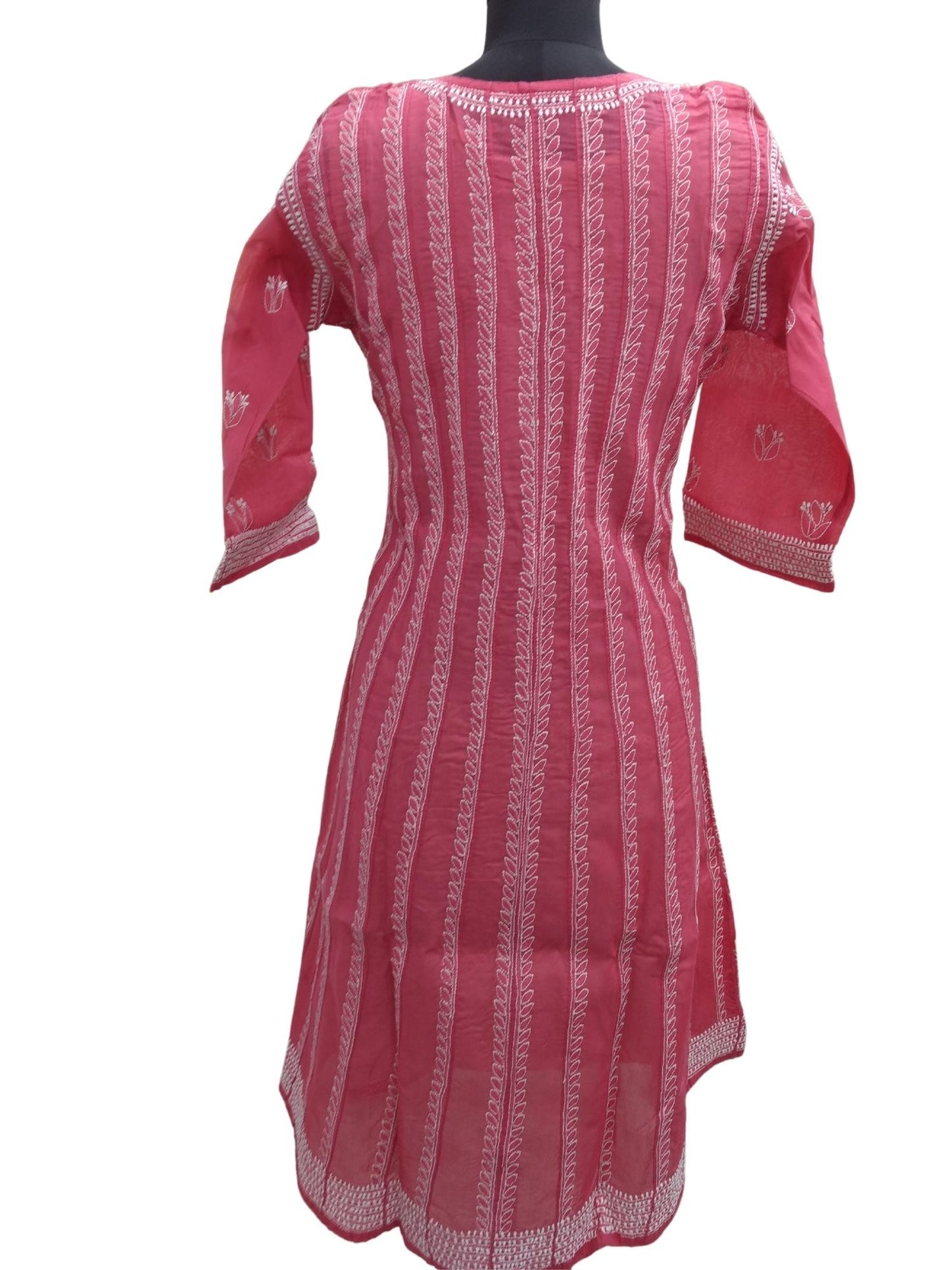 Shyamal Chikan Hand Embroidered Pink Cotton Lucknowi Chikankari Anarkali - S588