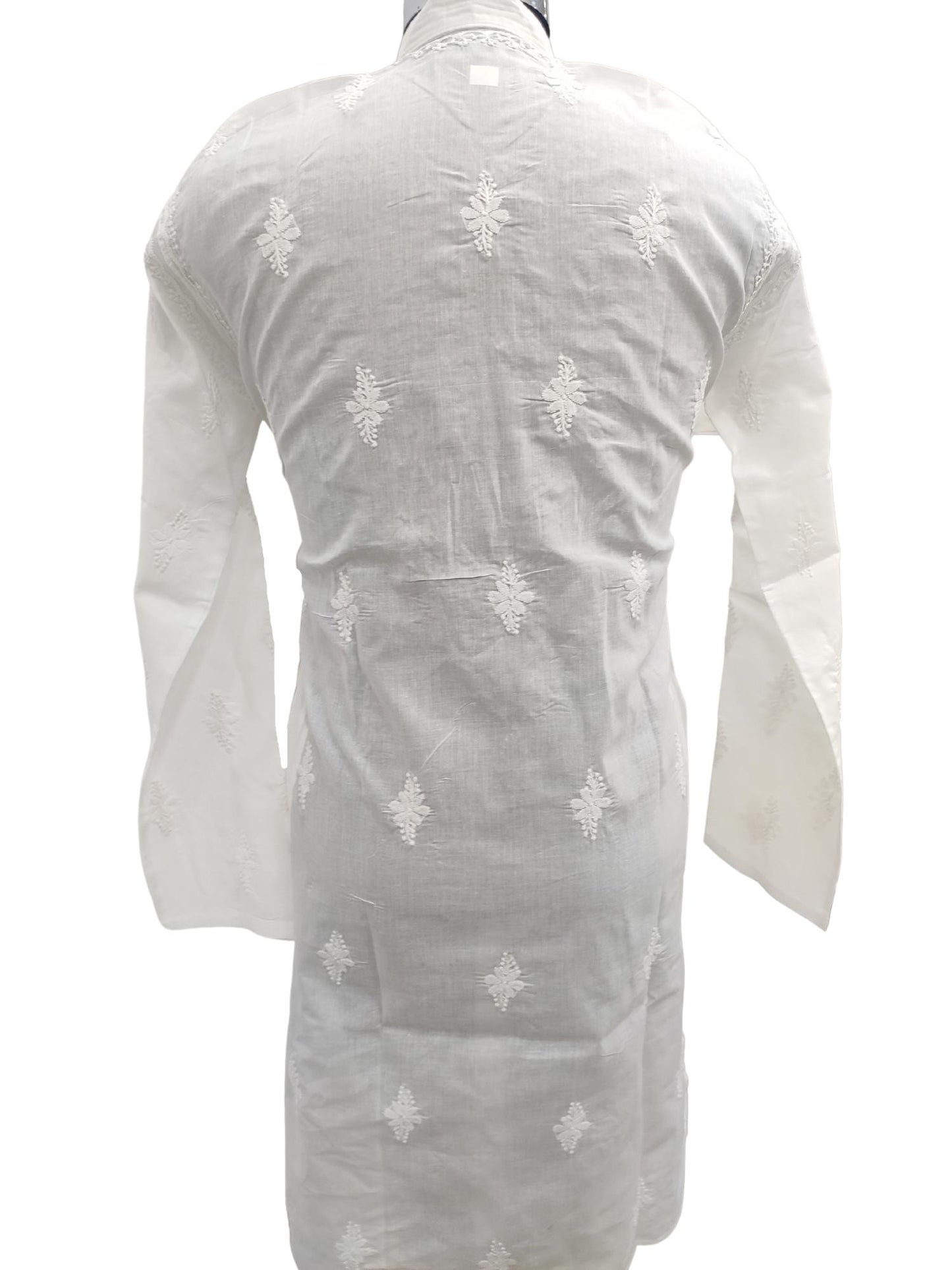 Shyamal Chikan Hand Embroidered White Cotton Lucknowi Chikankari Men's Kurta – S13095