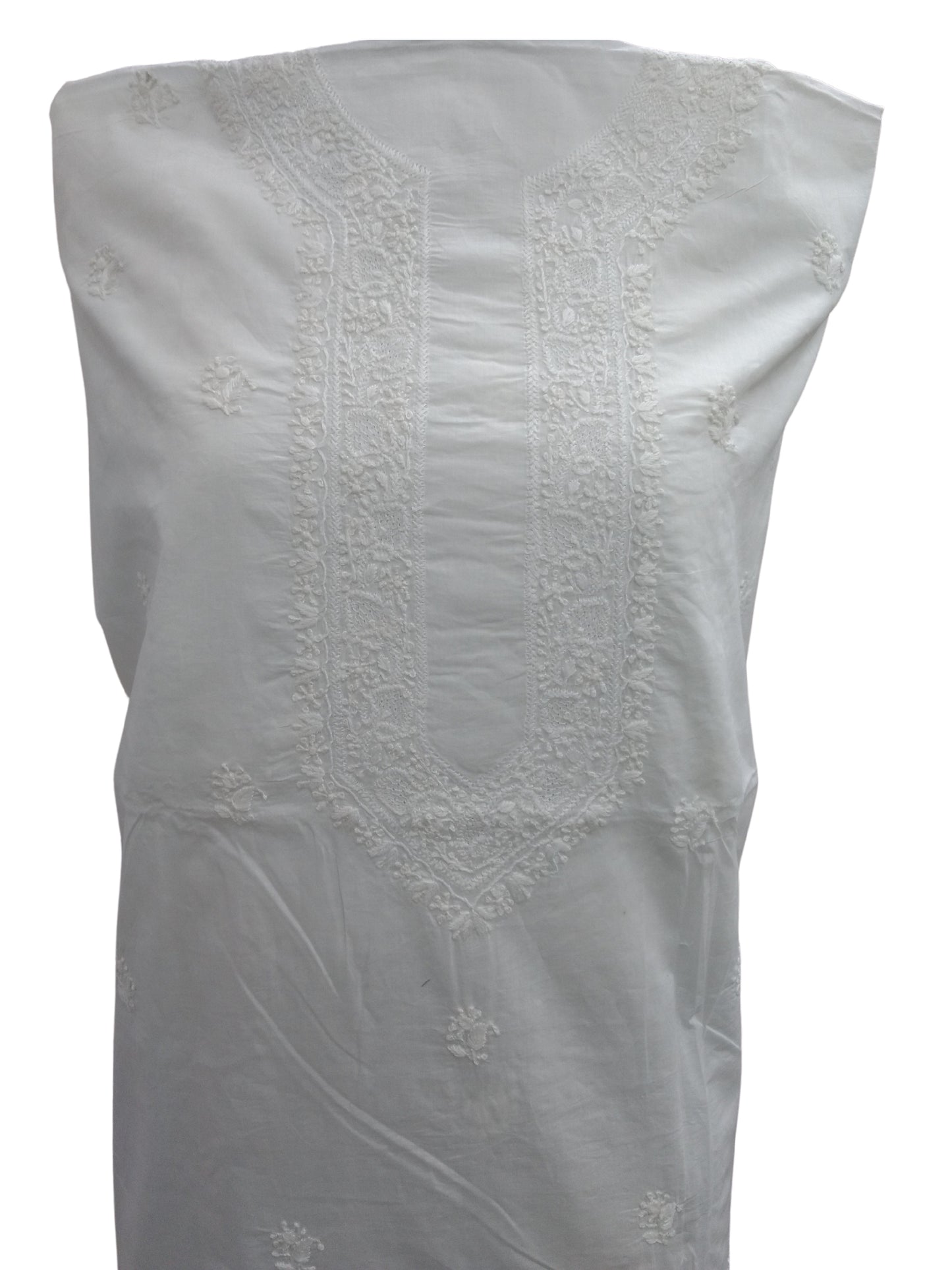 Shyamal Chikan Hand Embroidered White Lawn Cotton Lucknowi Chikankari Unstitched Men's Kurta Piece – S6432