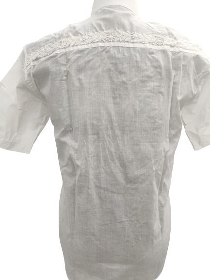 Shyamal Chikan Hand Embroidered White Cotton Lucknowi Chikankari Men's Shirt With Pintex Work – S10586