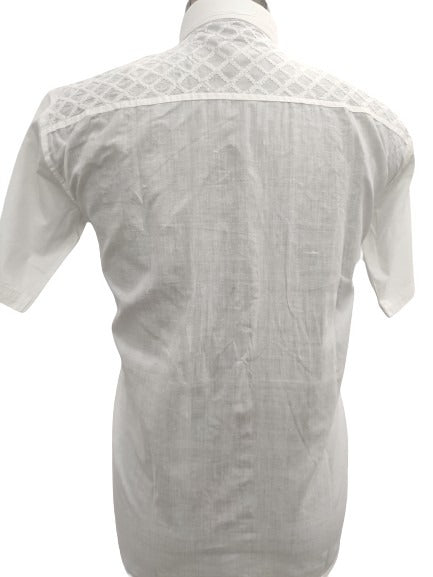 Shyamal Chikan Hand Embroidered White Cotton Lucknowi Chikankari Men's Shirt – S12477