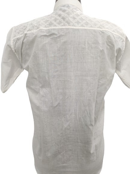 Shyamal Chikan Hand Embroidered White Cotton Lucknowi Chikankari Men's Shirt – S12476