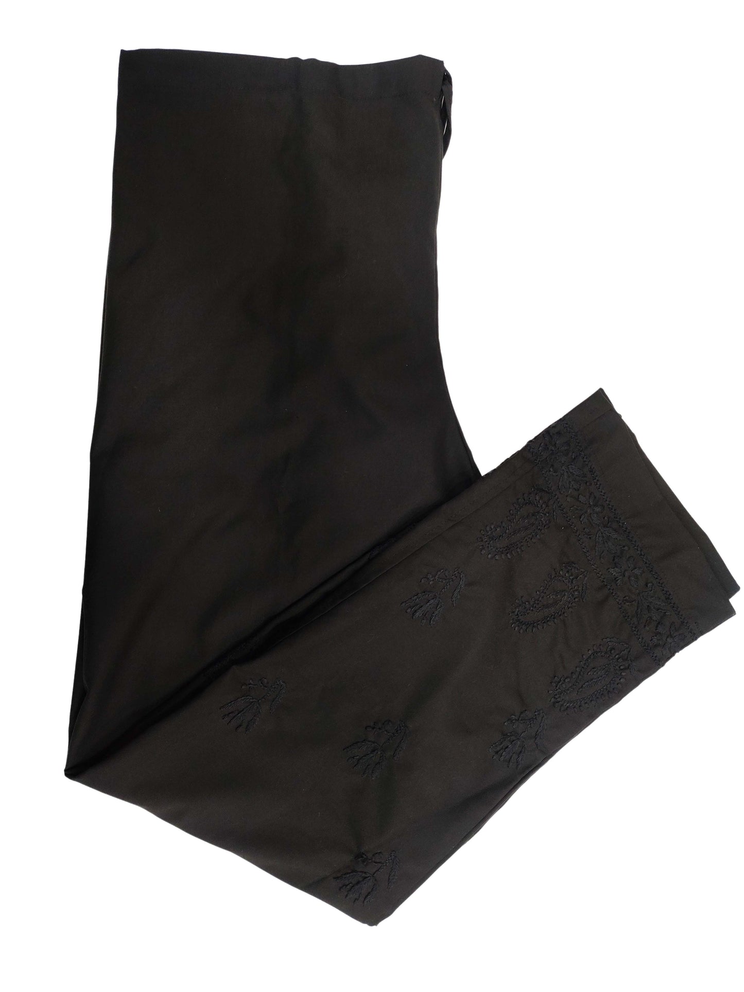 Shyamal Chikan Hand Embroidered Black Cotton Lucknowi Chikankari Women's Pant – S1729