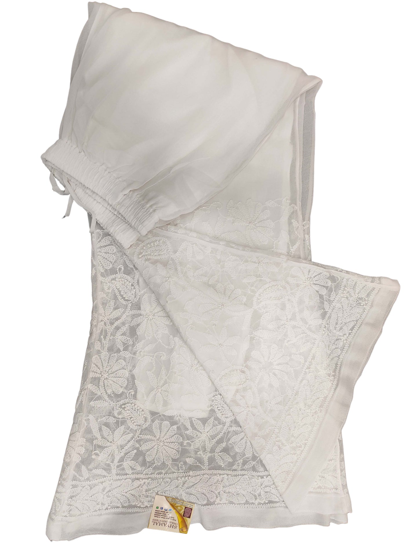 Shyamal Chikan Hand Embroidered White Georgette Lucknowi Chikankari Women's  Sharara – S12532