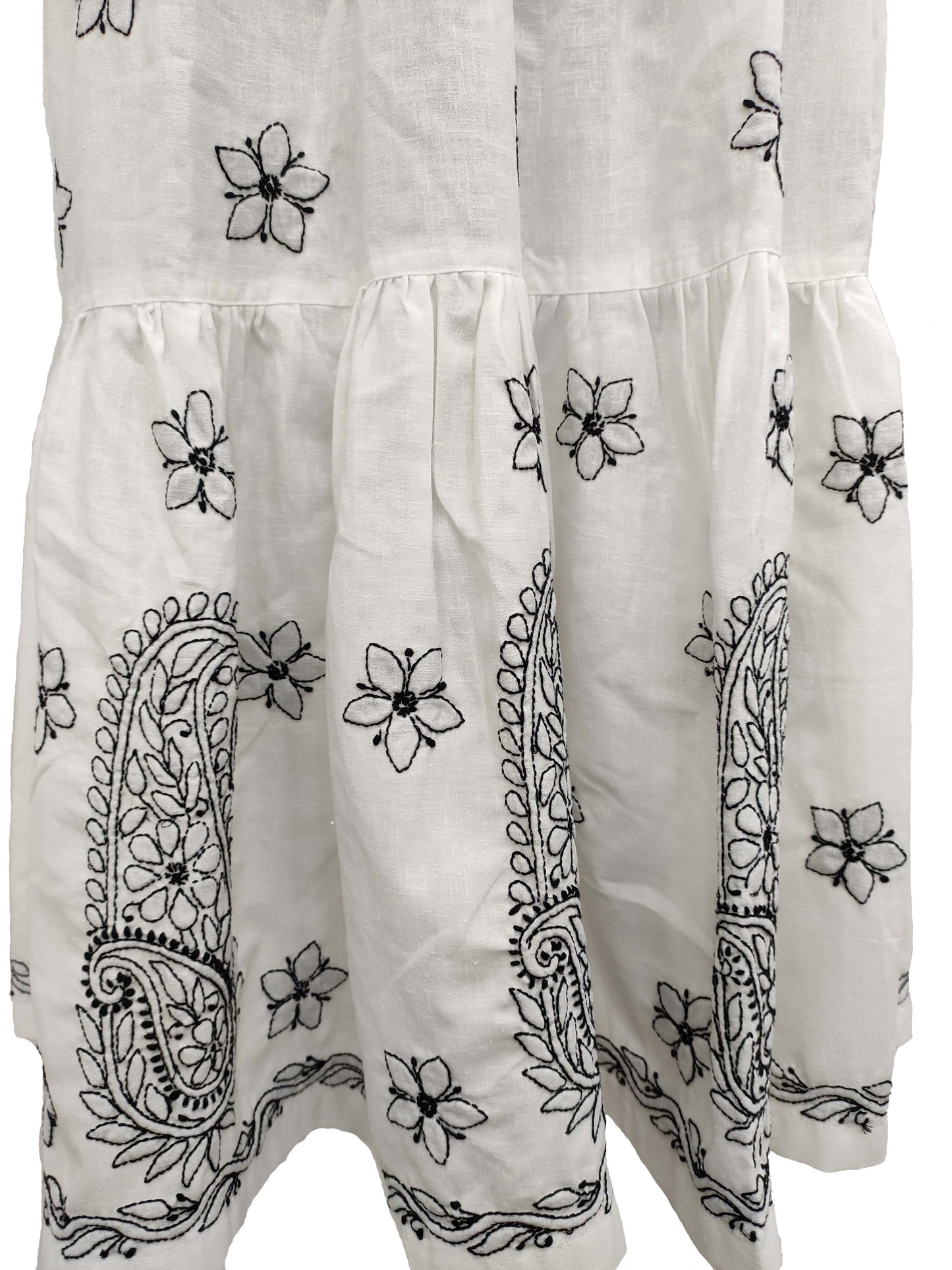 Shyamal Chikan Hand Embroidered White Lenin Cotton Lucknowi Chikankari Women's Skirt– S1158
