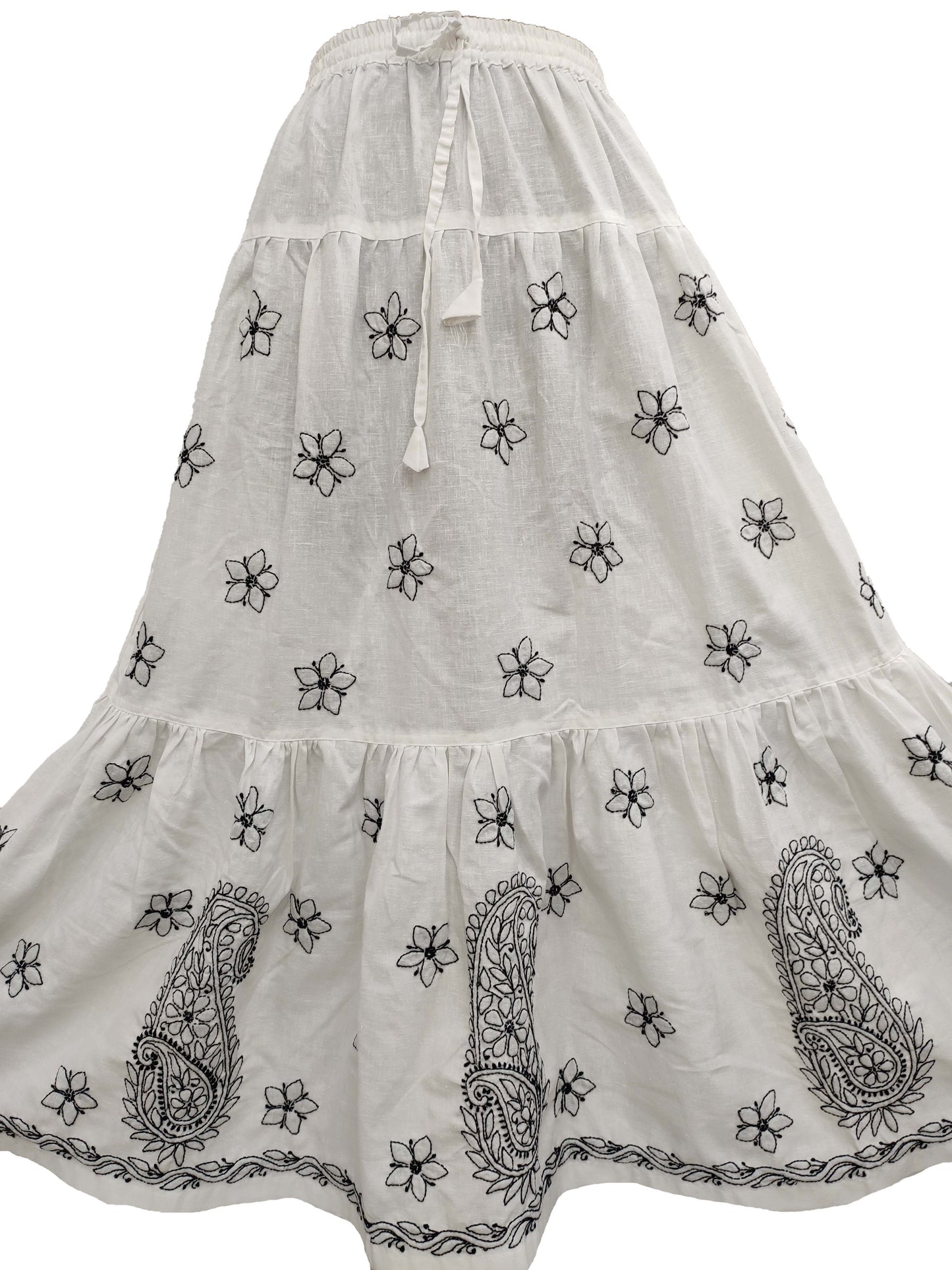 Shyamal Chikan Hand Embroidered White Cotton Lucknowi Chikankari Women's Skirt– S1158