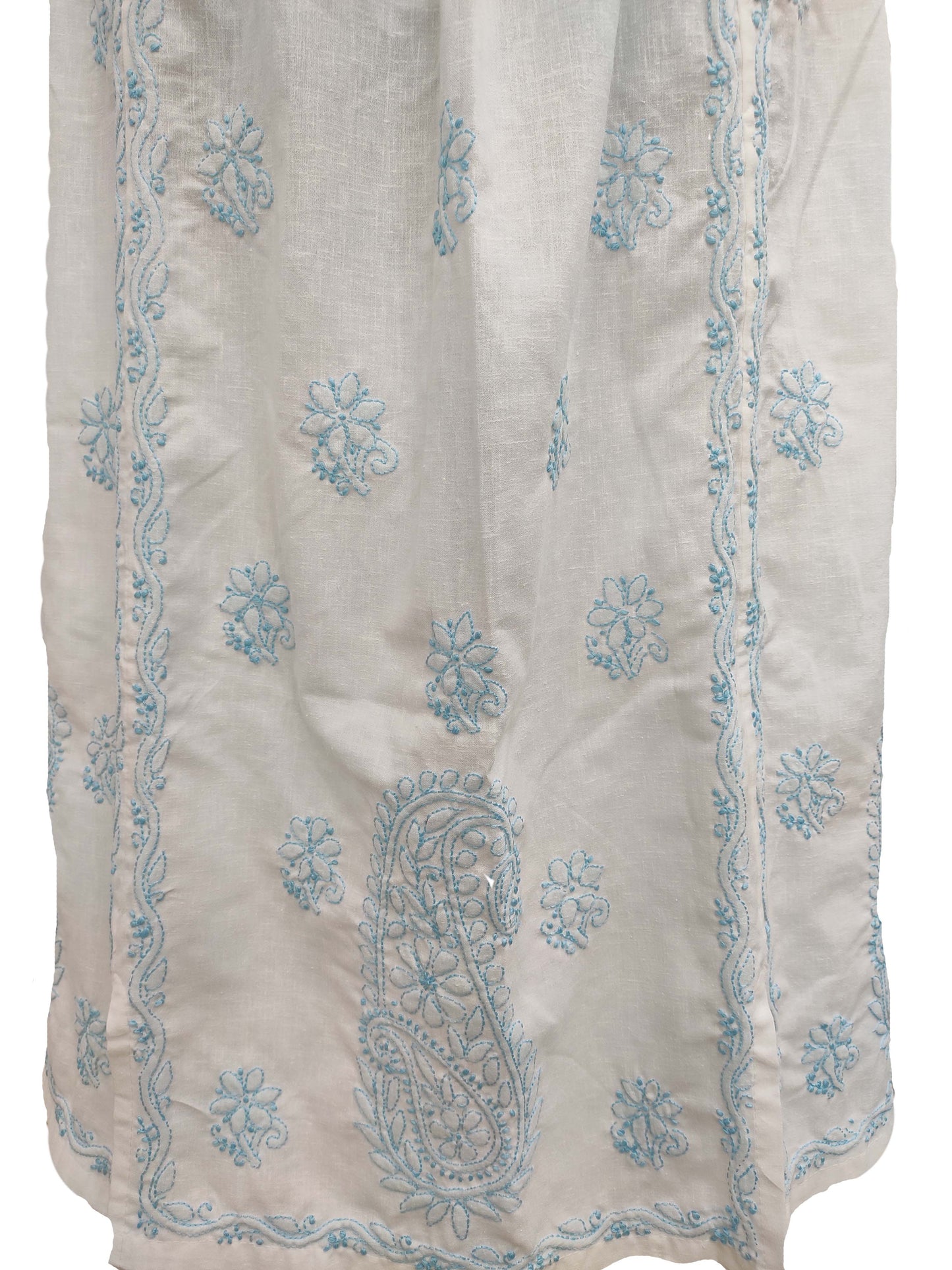 Shyamal Chikan Hand Embroidered White Lenin Cotton Lucknowi Chikankari Women's  Skirt– S1156