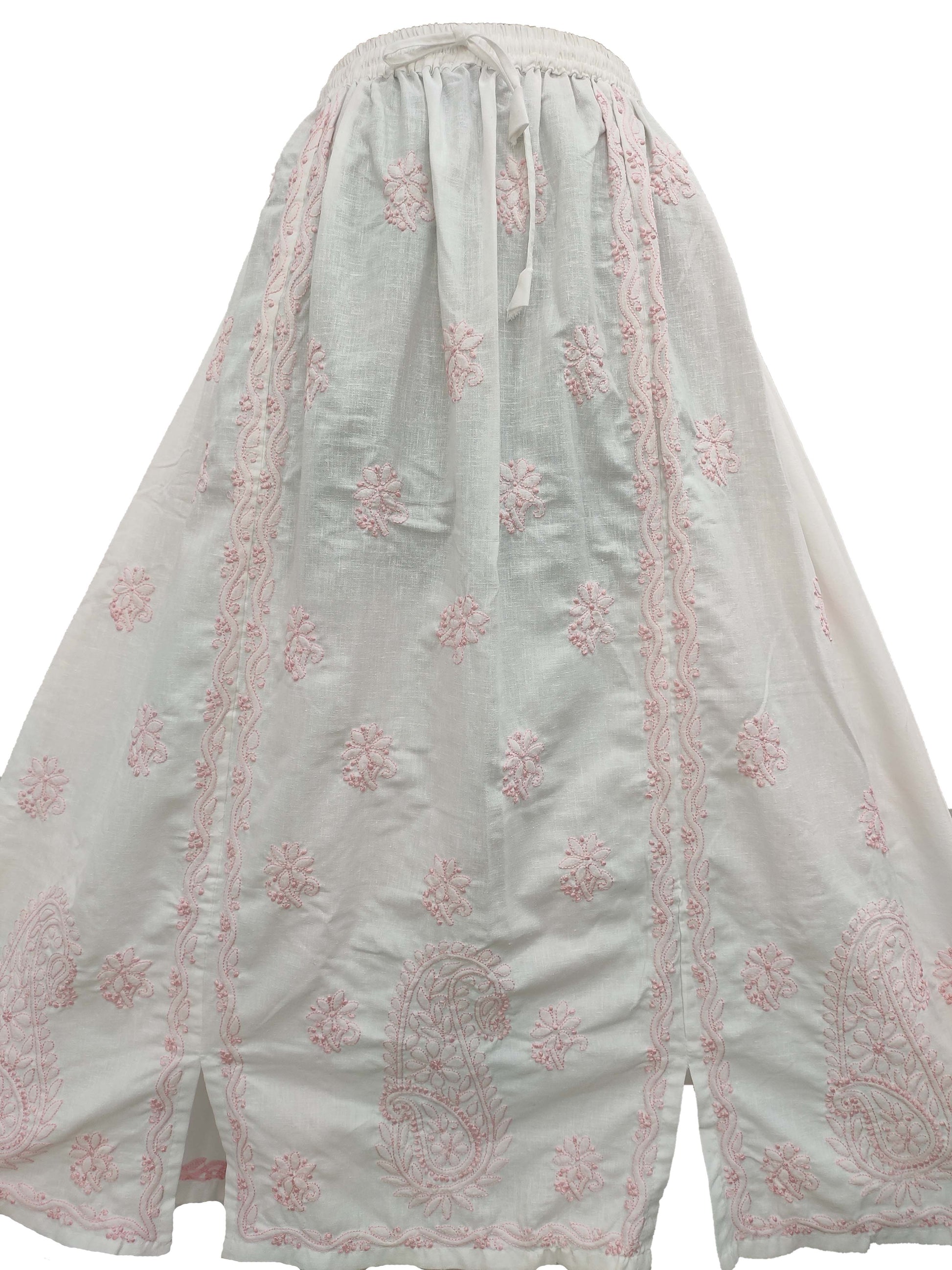 hyamal Chikan Hand Embroidered White Cotton Lucknowi Chikankari Women's Skirt– S1157