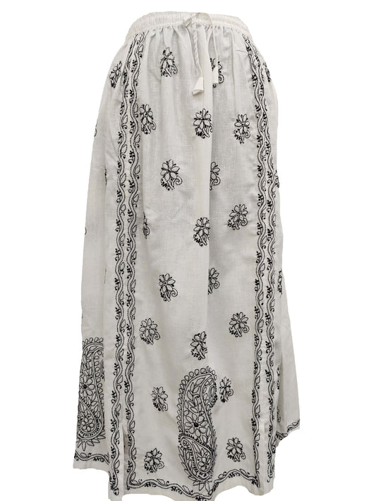 Shyamal Chikan Hand Embroidered White Lenin Cotton Lucknowi Chikankari Women's Skirt– S4392