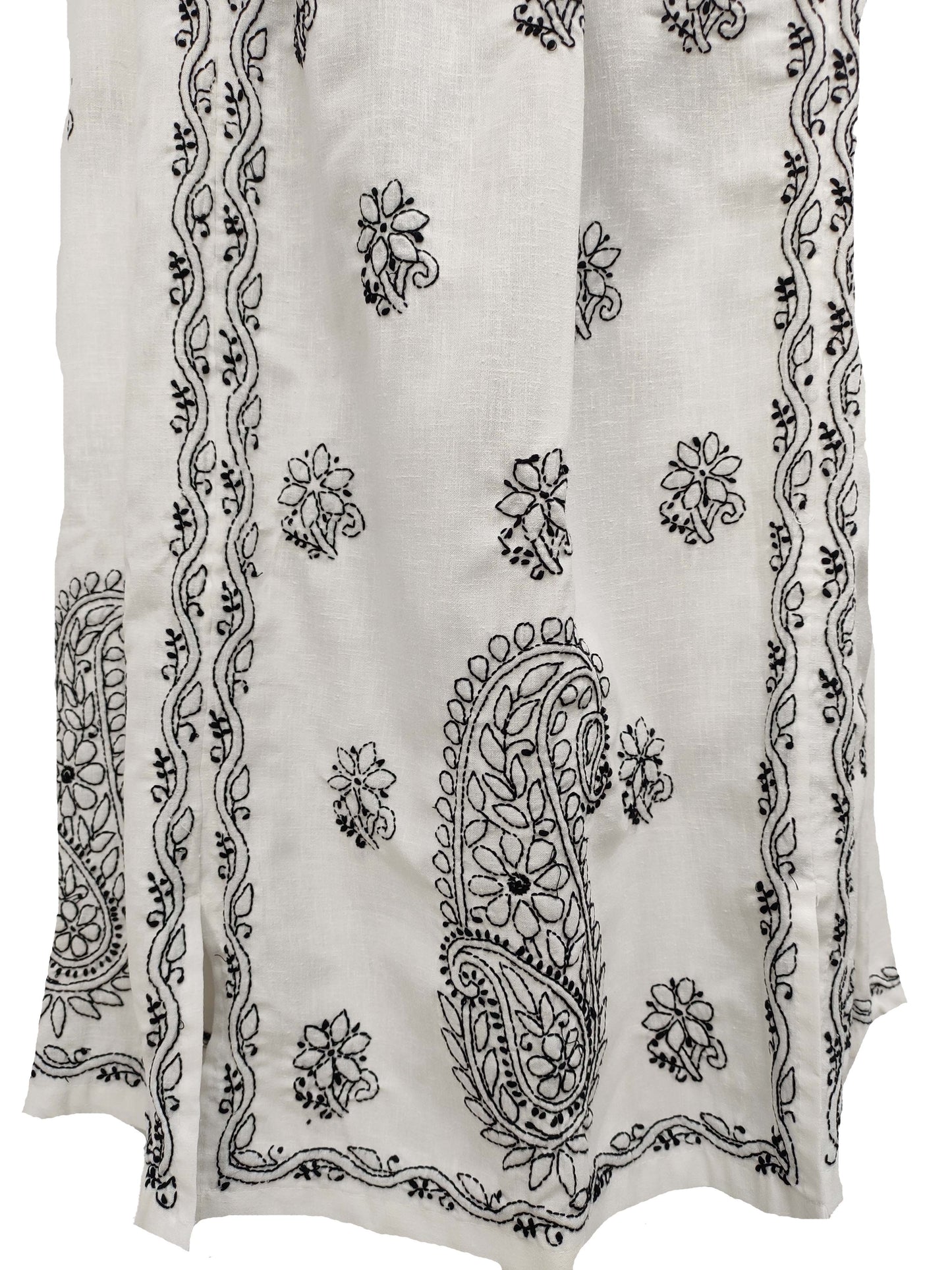 Shyamal Chikan Hand Embroidered White Lenin Cotton Lucknowi Chikankari Women's Skirt– S4392