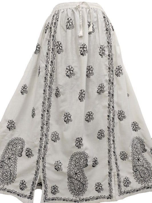 Shyamal Chikan Hand Embroidered White Cotton Lucknowi Chikankari Women's Skirt– S4392