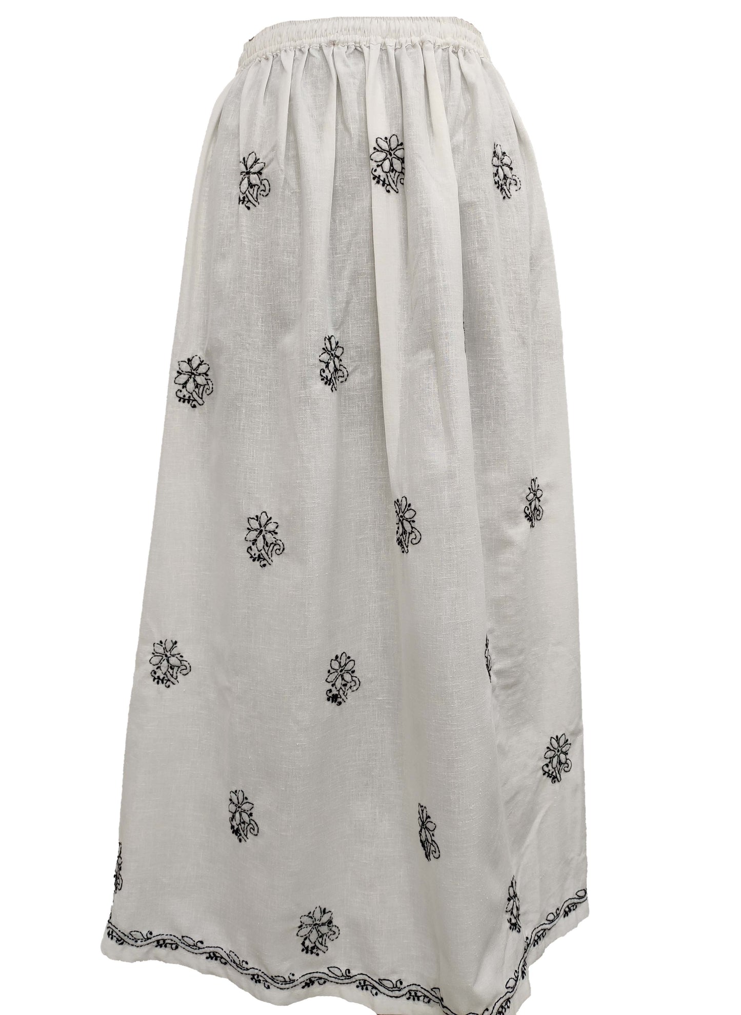 Shyamal Chikan Hand Embroidered White Lenin Cotton Lucknowi Chikankari Women's Skirt– S4392