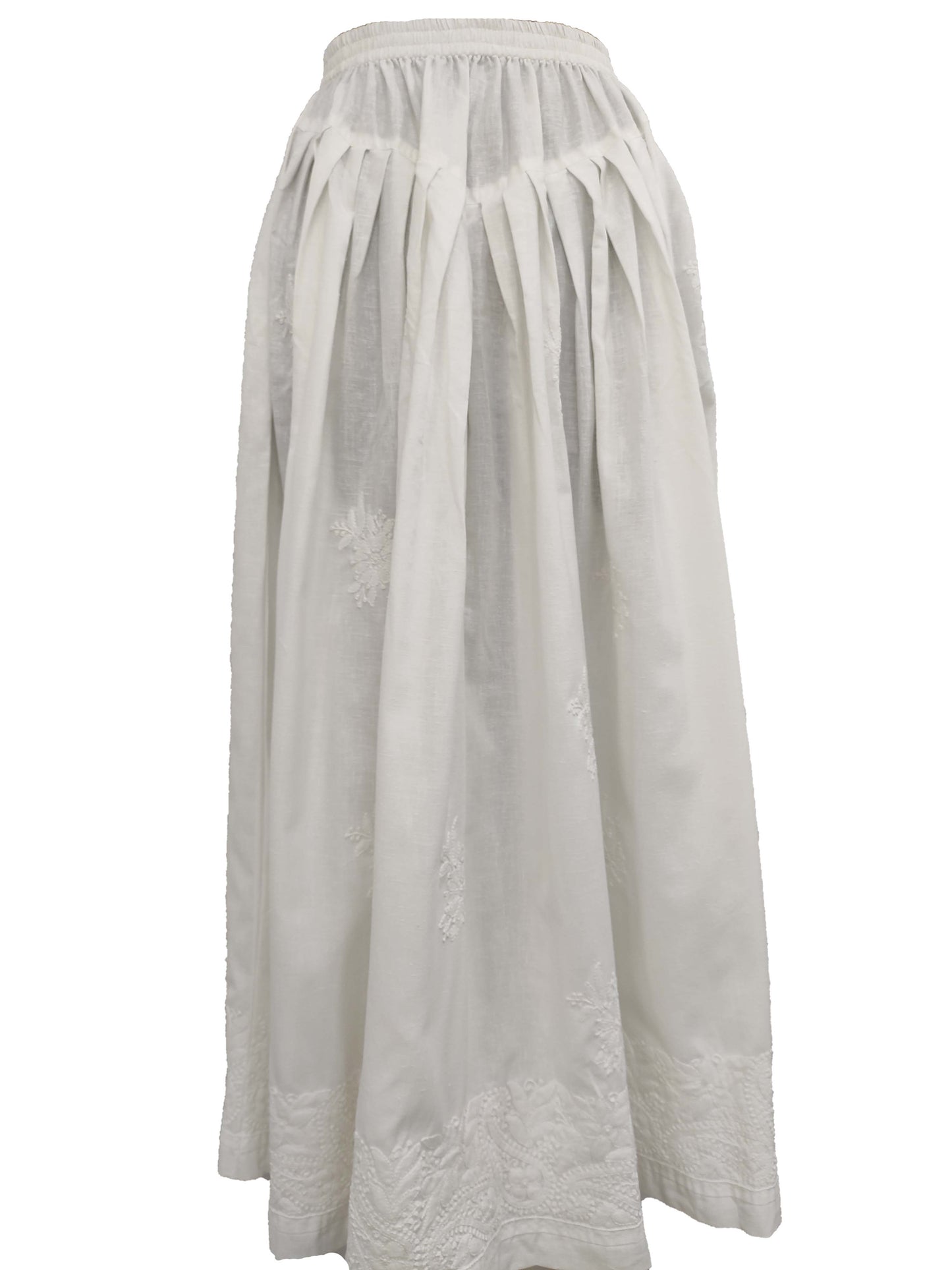 Shyamal Chikan Hand Embroidered White Lenin Cotton Lucknowi Chikankari Women's Skirt– S1160