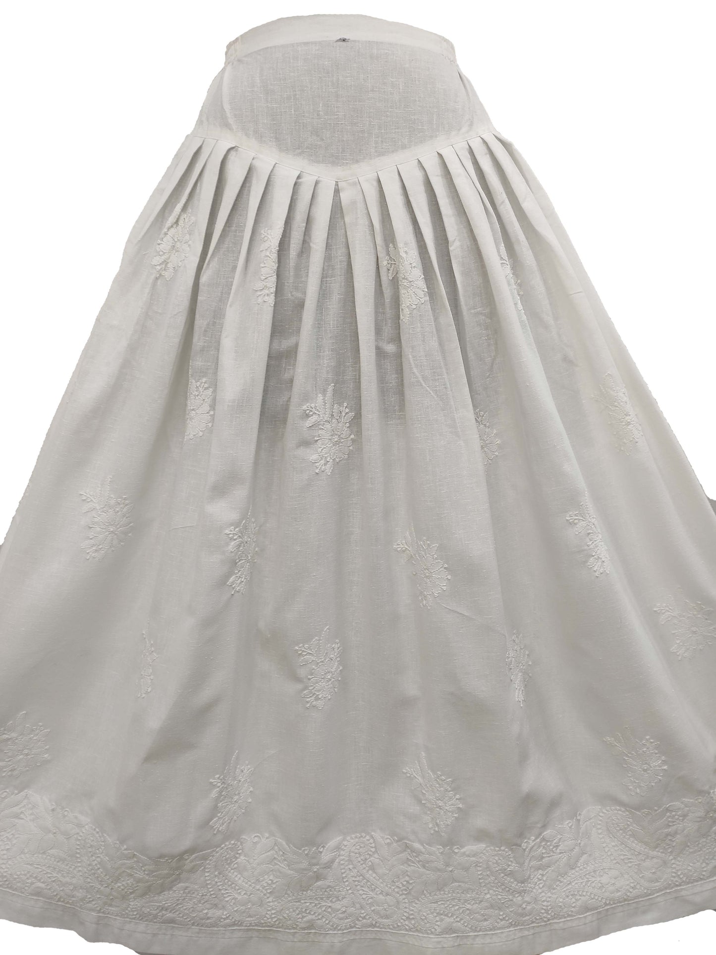 Shyamal Chikan Hand Embroidered White Pure Cotton Lucknowi Chikankari Women's Skirt– S1160