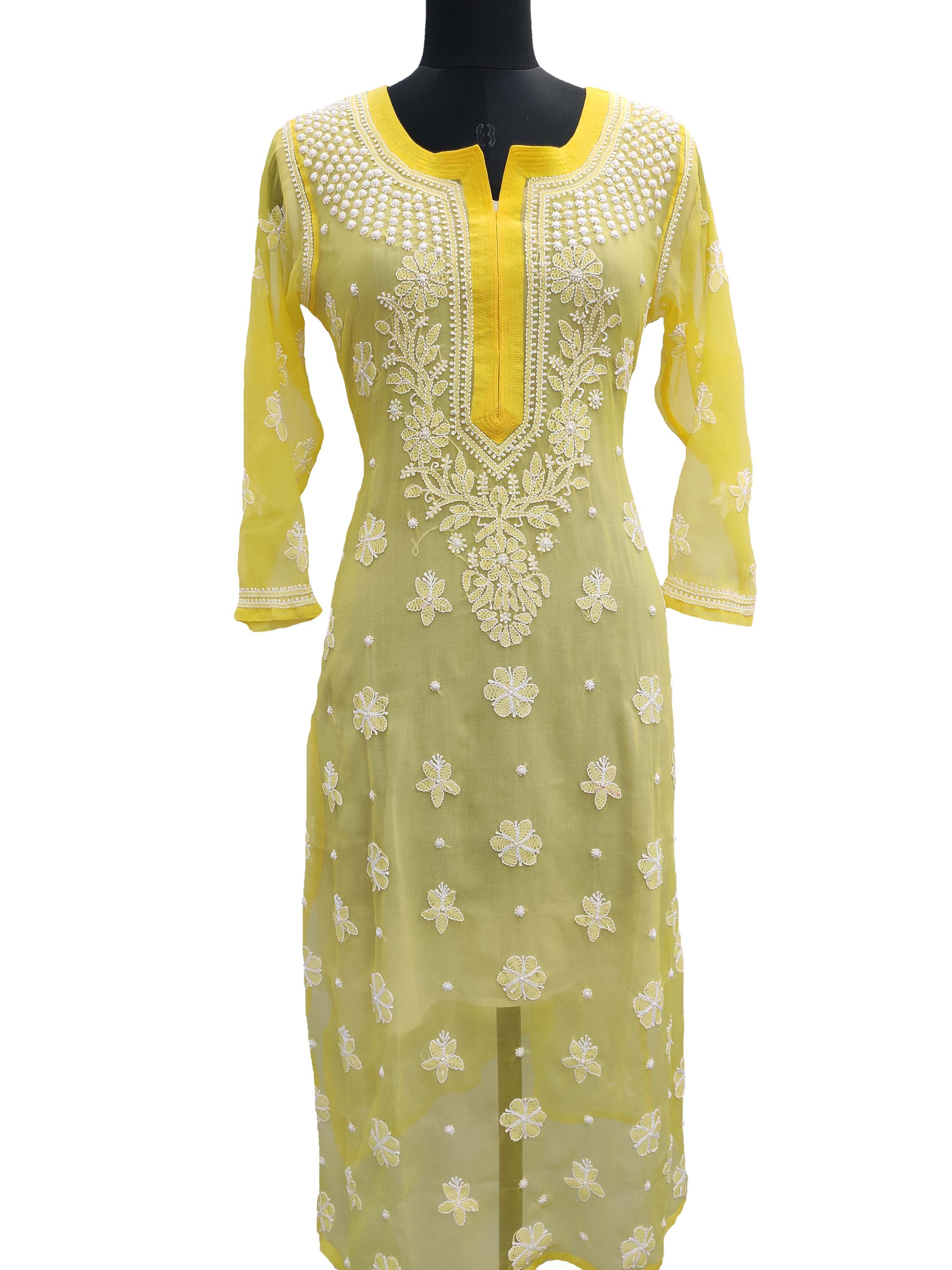 LCF 3/4th Sleeve Georgette Long Kurti With Matching Thread Chikankari, Wash  Care: Machine wash at Rs 925 in Lucknow