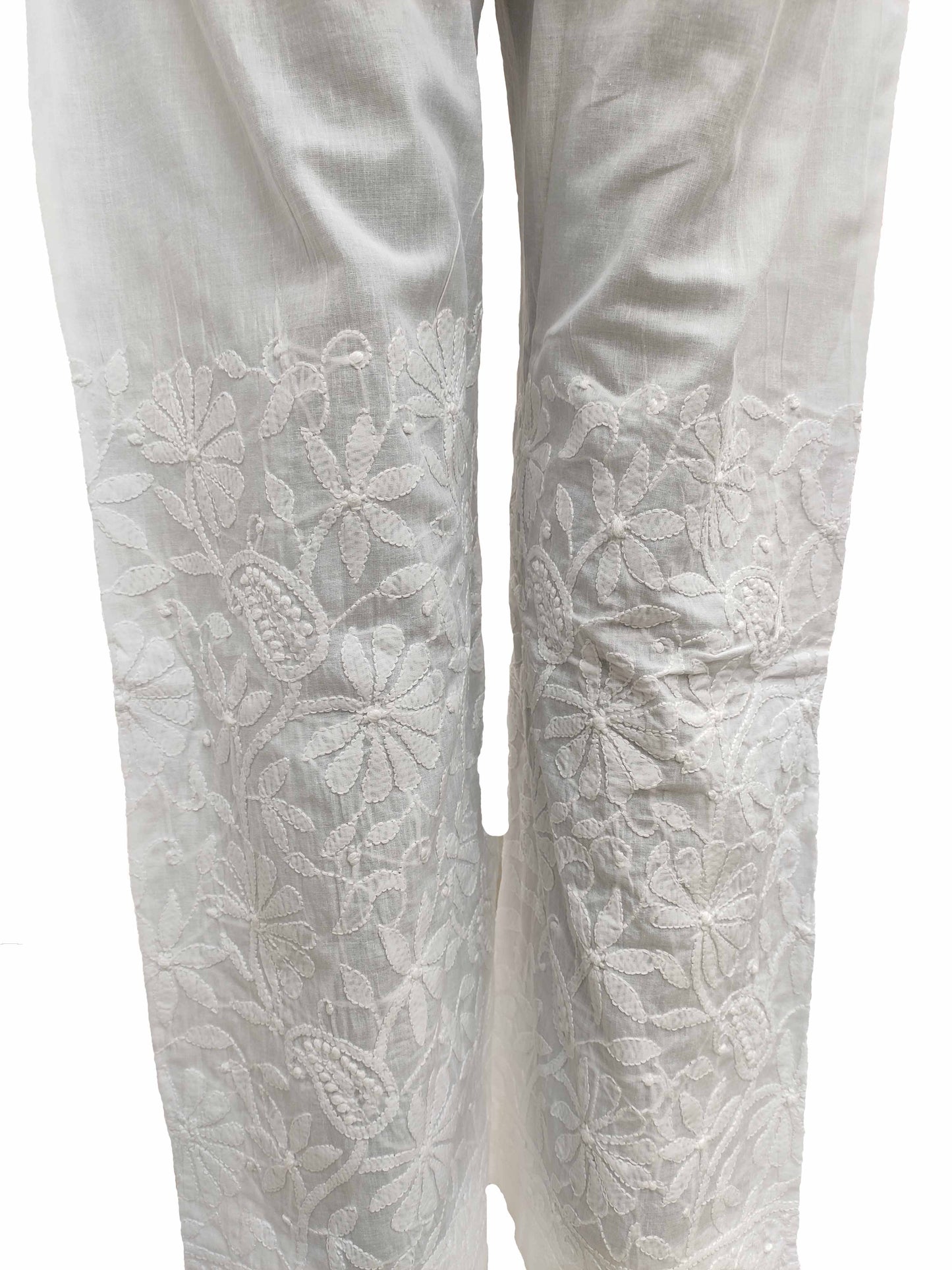 Shyamal Chikan Hand Embroidered White Cotton Lucknowi Chikankari Women's  Plazzo – S10828