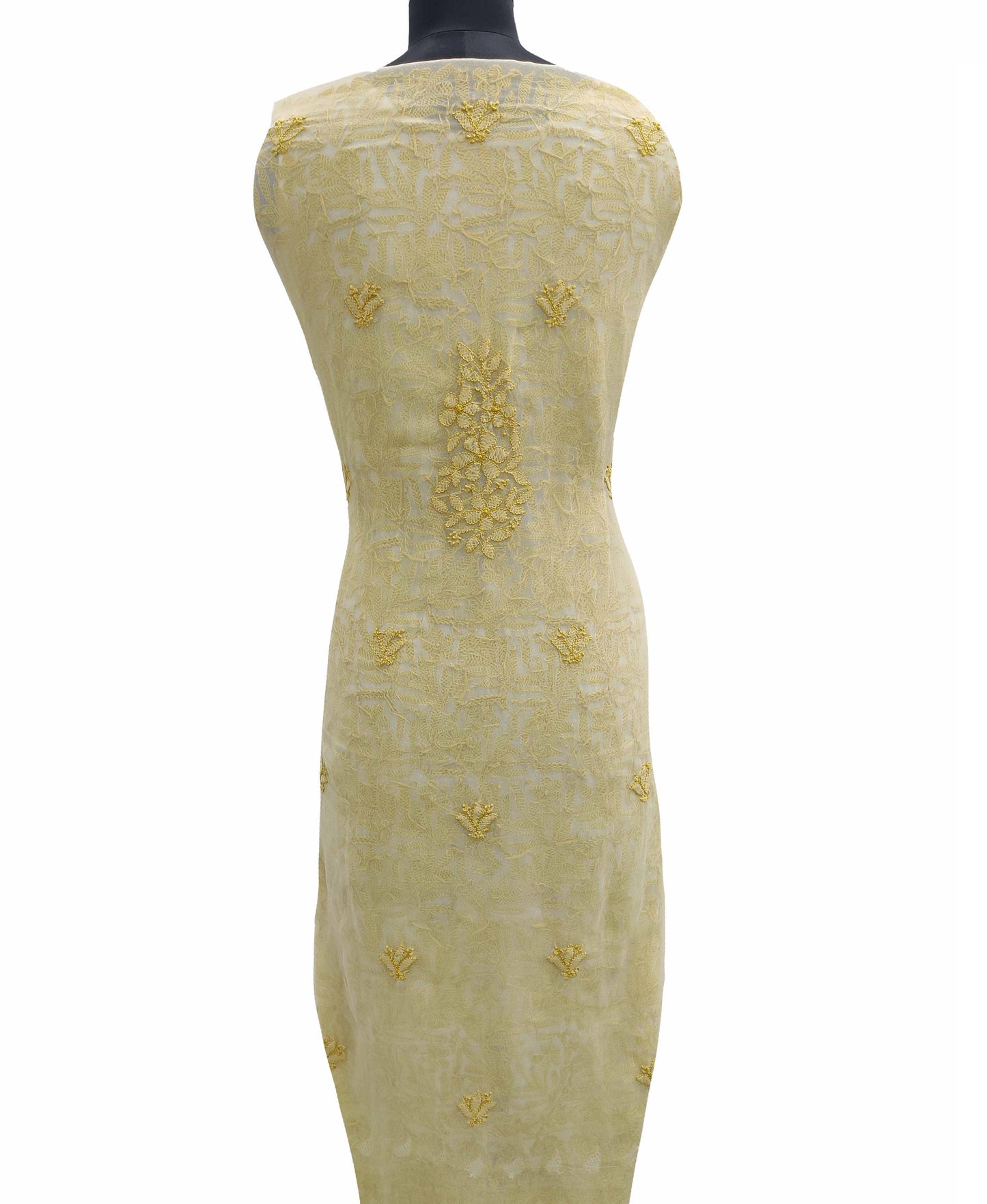Shyamal Chikan Hand Embroidered Lemon Georgette Lucknowi Chikankari Unstitched Suit Piece - S11375